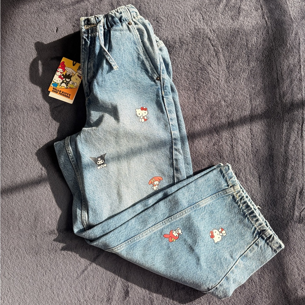 Zara Girls Hello Kitty Sanrio Print Barrel Jeans Size 9-10 Years
